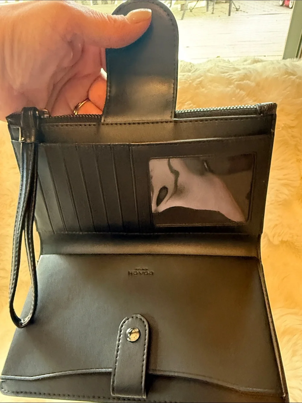 Coach Black Signature Wristlet Wallet with Leather Trim coach Phone tech wallet